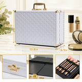 Portable makeup case, travel makeup bag with LED mirror, locked makeup storage box, brush holder, divider, rechargeable, white