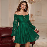 European and American Sexy Dress with Embroidered Lace Edge, Off Shoulder Short Dress, Sweet and Beautiful Style