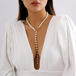 Europe And The United States  Jewelry Retro Beaded Chain Beaded Collar Simple Imitation Pearl Fringe Long Niche Necklace