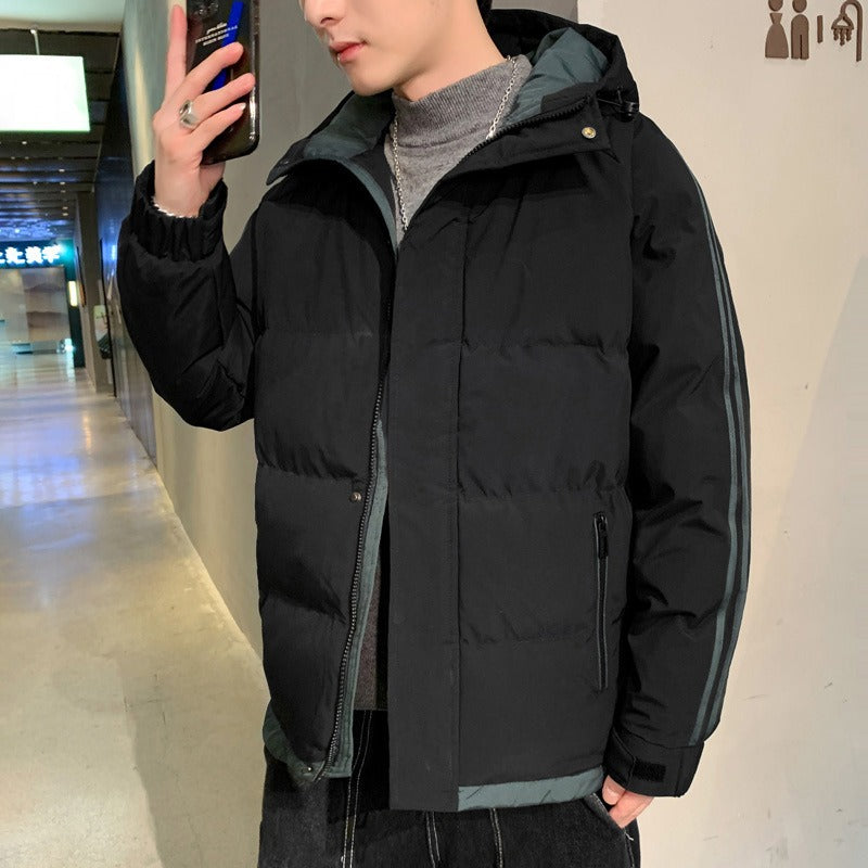 Men's new cotton coat, autumn and winter hooded cotton jacket, casual bread jacket, two-fold cotton jacket, men's coat