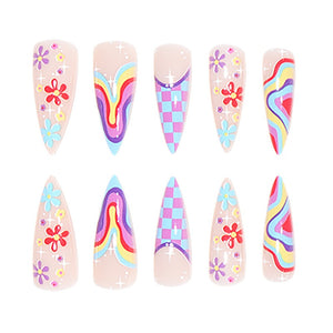 European and American wearable fake nails multi-color corrugated small flower checkerboard nails