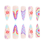 European and American wearable fake nails multi-color corrugated small flower checkerboard nails