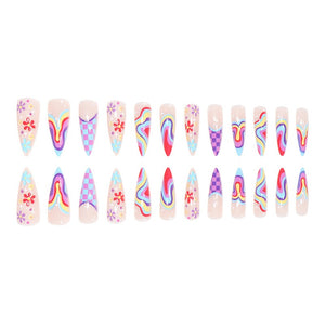 European and American wearable fake nails multi-color corrugated small flower checkerboard nails