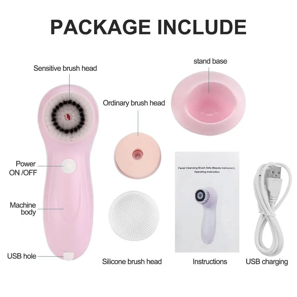 Electric Facial Cleanser 3-In-1 Washing Brush Face Cleansing Brush Skin Scrubber Cleaning Device For Face Brush Cleansing