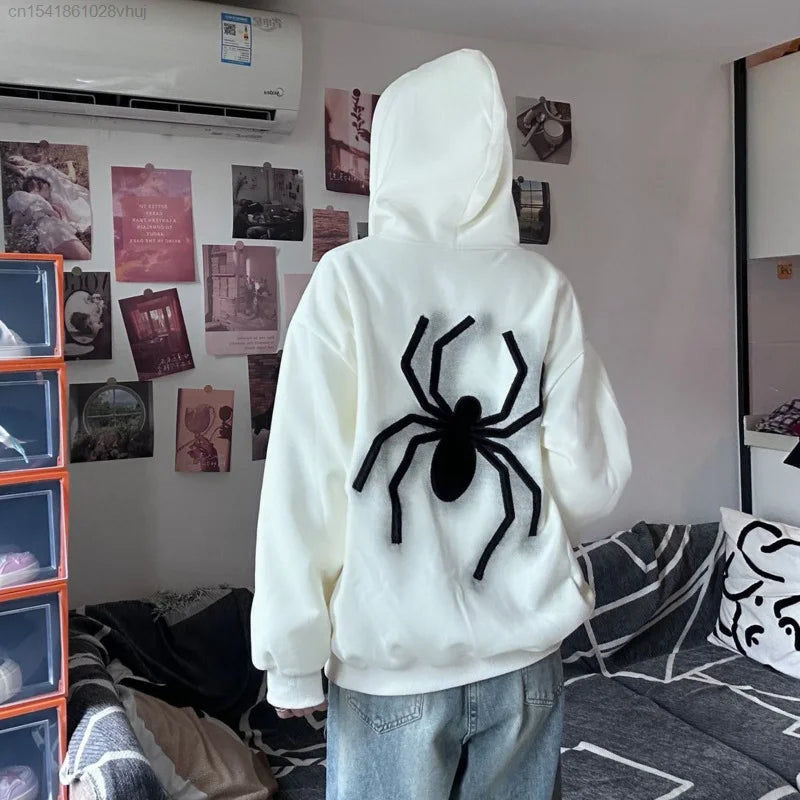 Y2k Women Spider Print Hoodie Winter