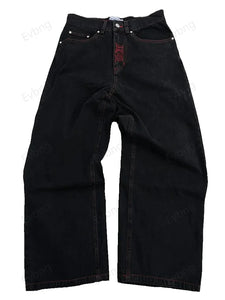 Y2K Jeans Mens Retro Skull Embroidery