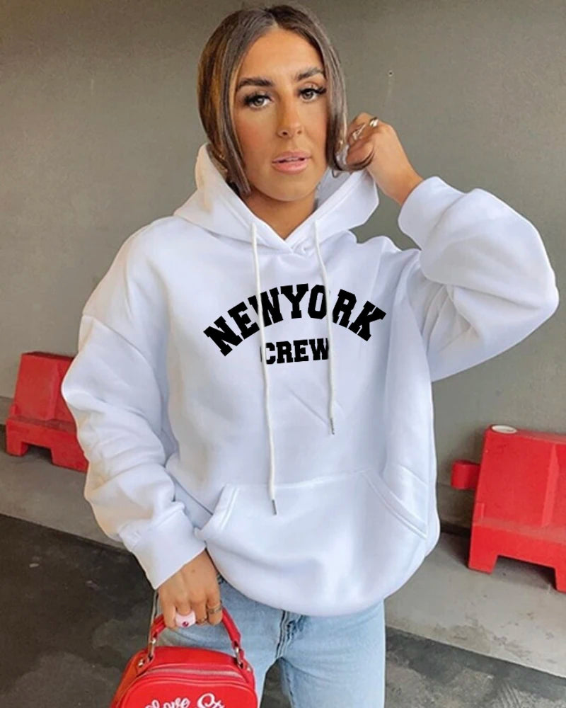 Oversized Letter Print Hoodie Women