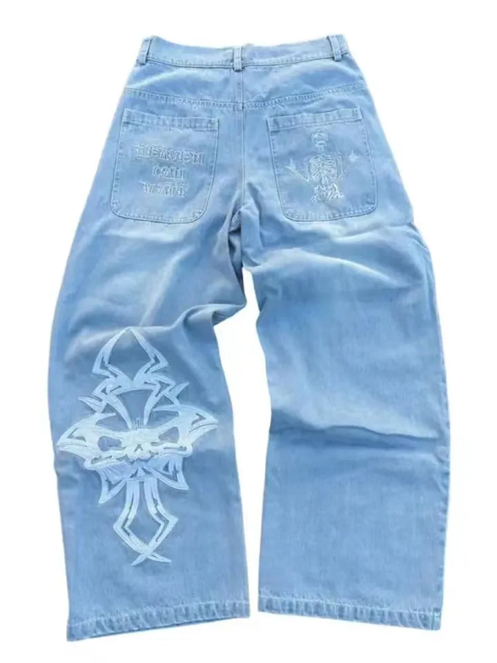 Y2K Jeans Mens Retro Skull Embroidery