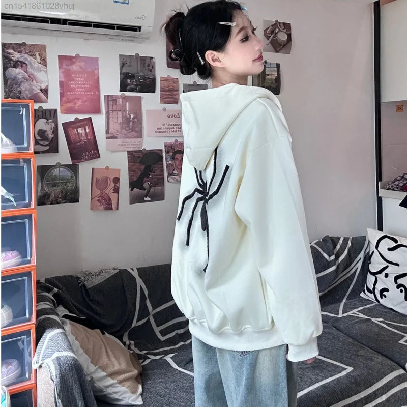 Y2k Women Spider Print Hoodie Winter